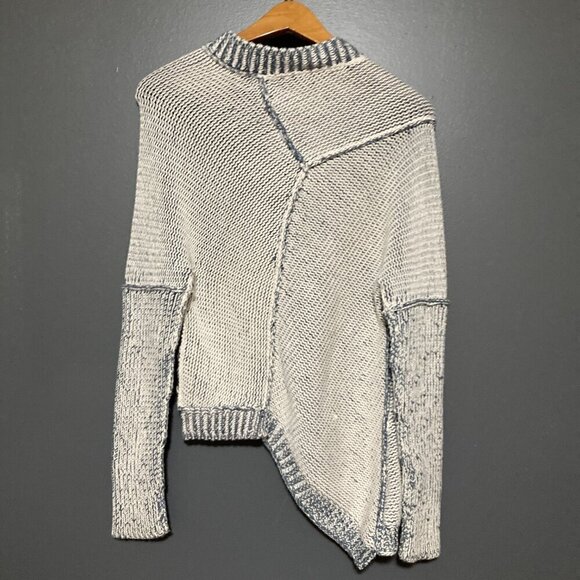 Womens S/M Pure Handknit Blue Asymm Sweater Cardigan Fisherman Hand Made Thick - Picture 8 of 13